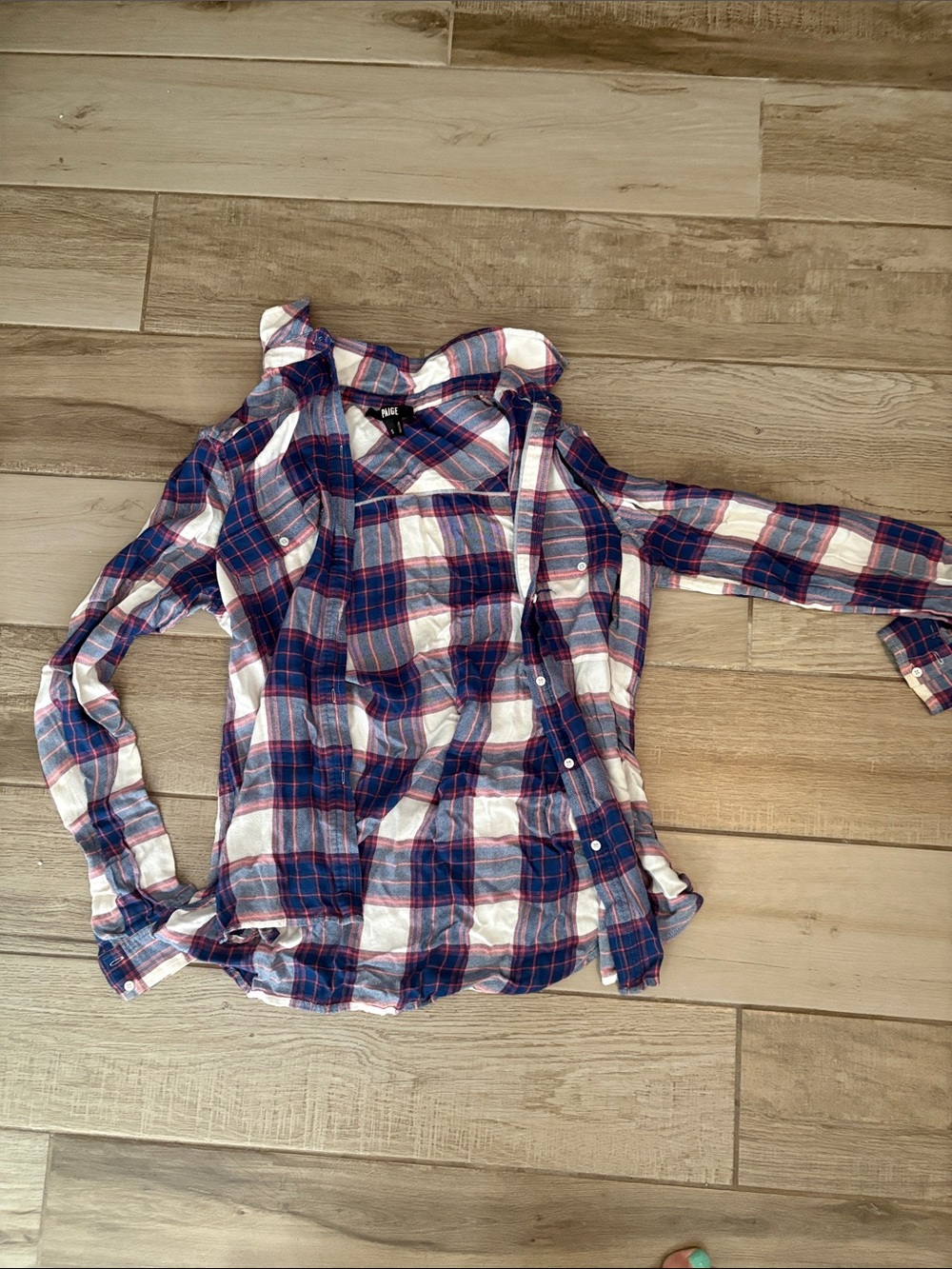 PAIGE Blue, White and Red Plaid Button-Down Shirt